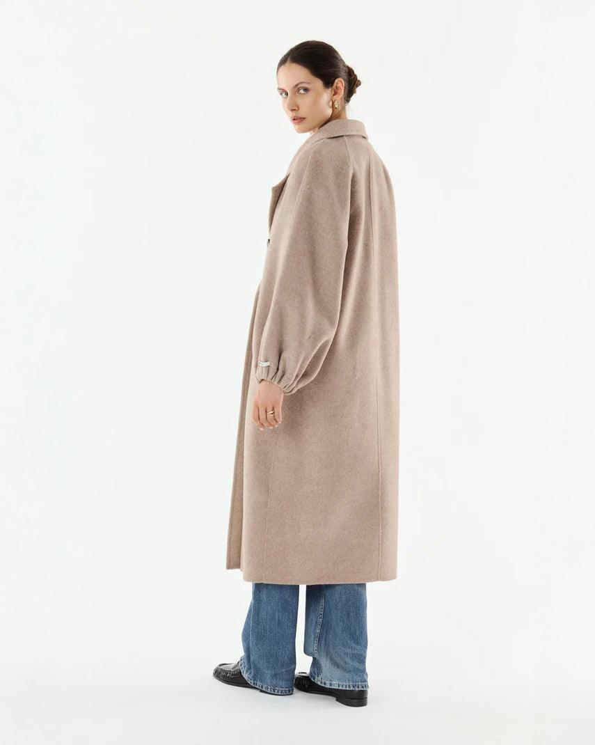 Oversized Long Cashmere/Wool Coat - Taupe