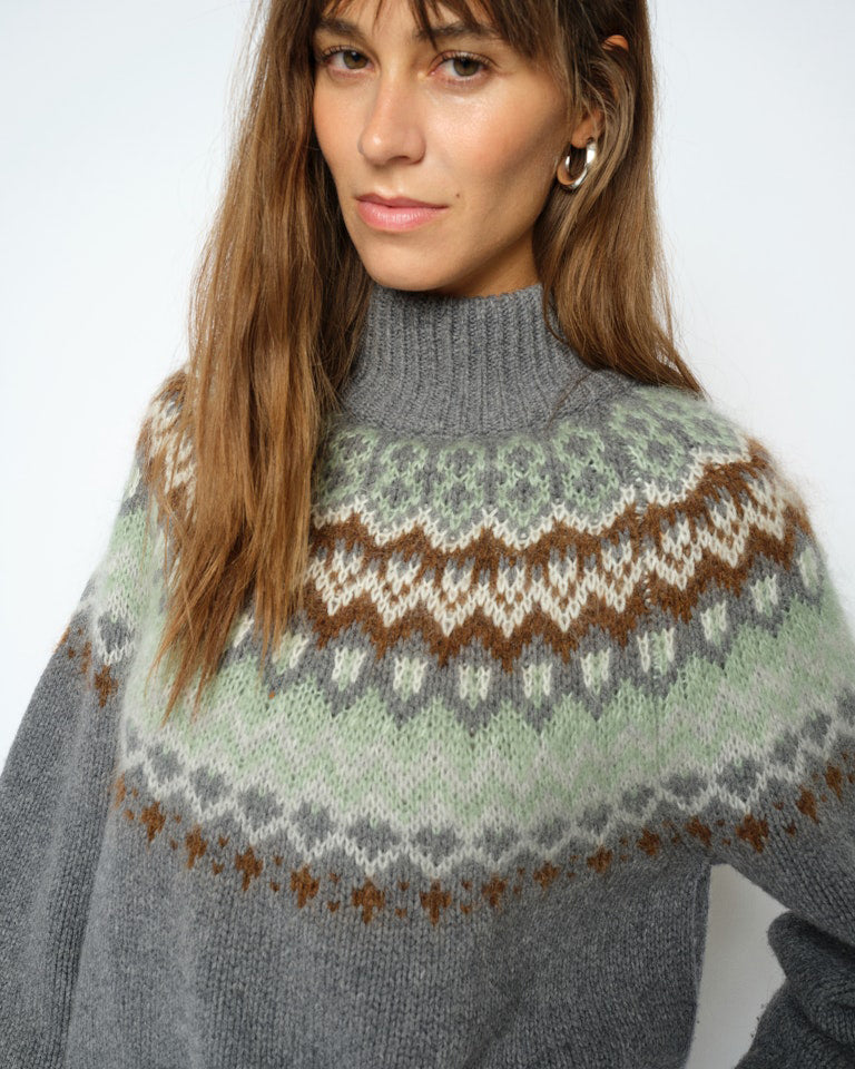 Daya Fjord Highneck Knit - Thunderstorm