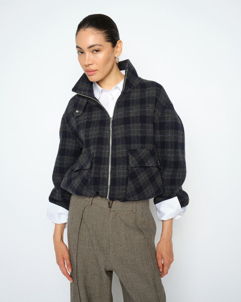 Camille Check Jacket - Salute Navy