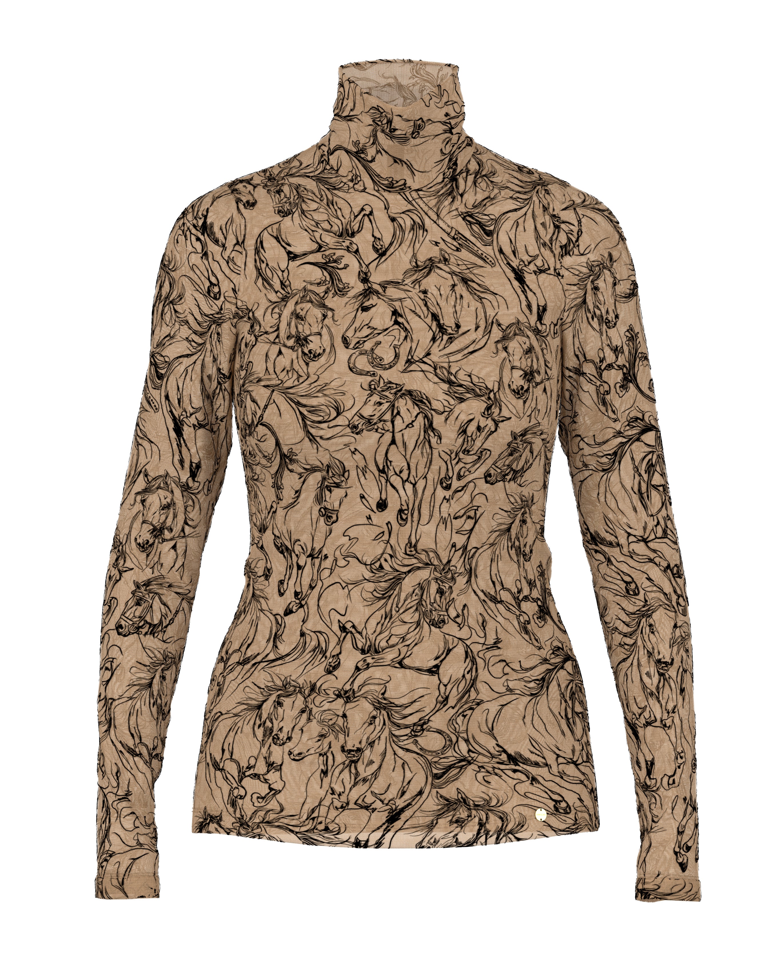 Horse Patterned Turtle Neck - Khaki