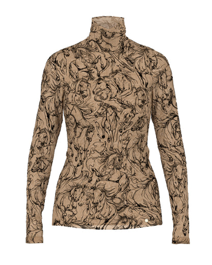 Horse Patterned Turtle Neck - Khaki
