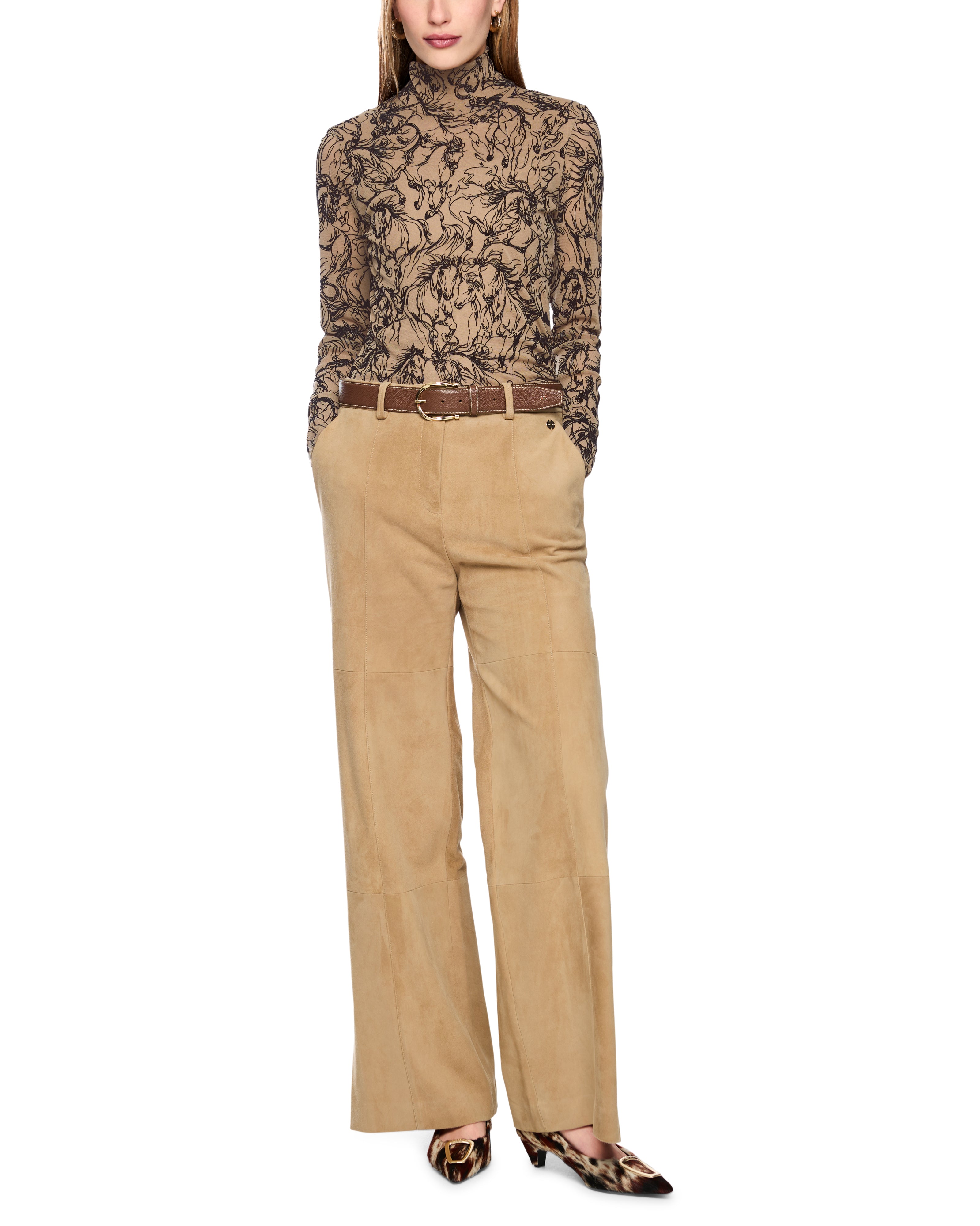 Horse Patterned Turtle Neck - Khaki