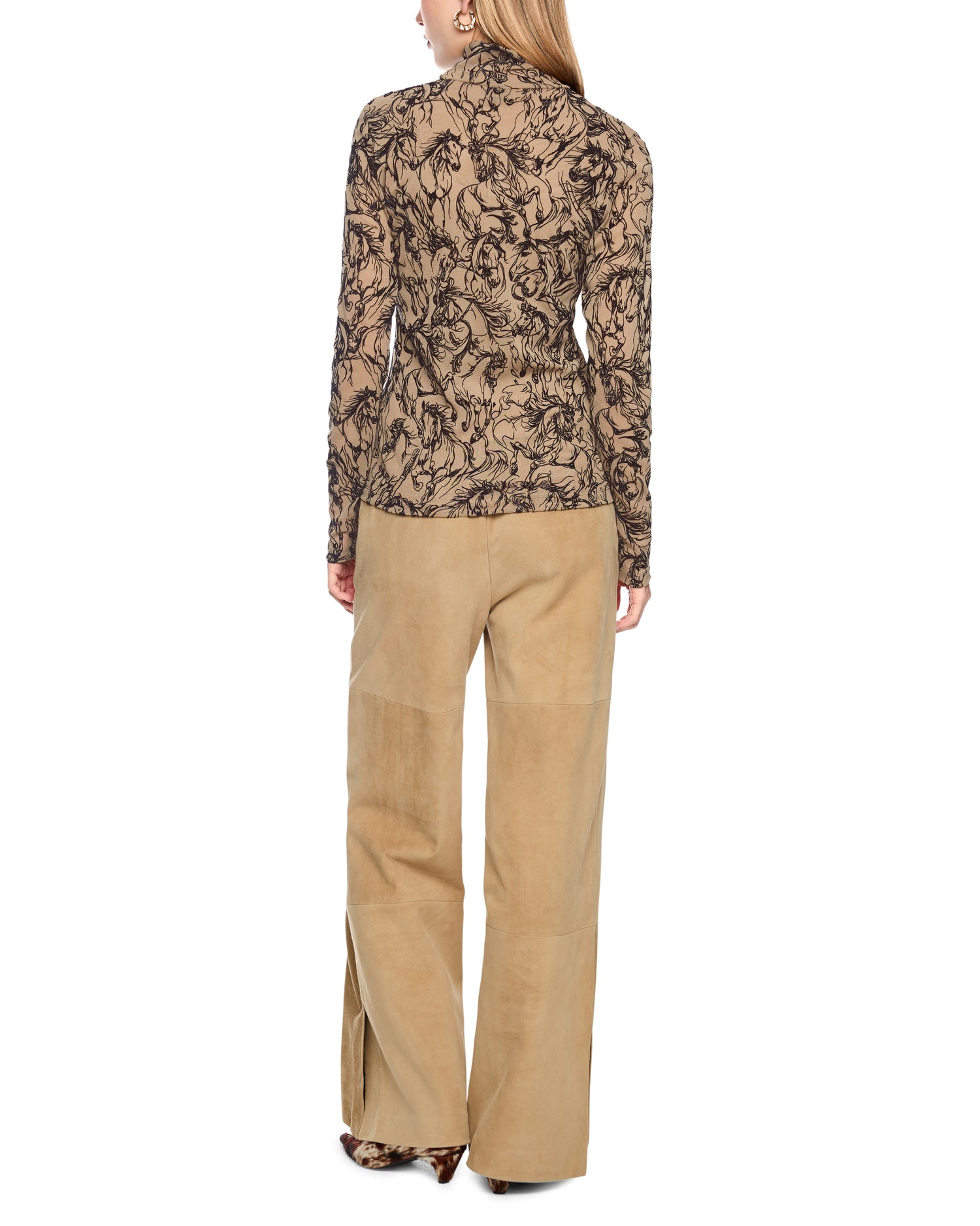 Horse Patterned Turtle Neck - Khaki