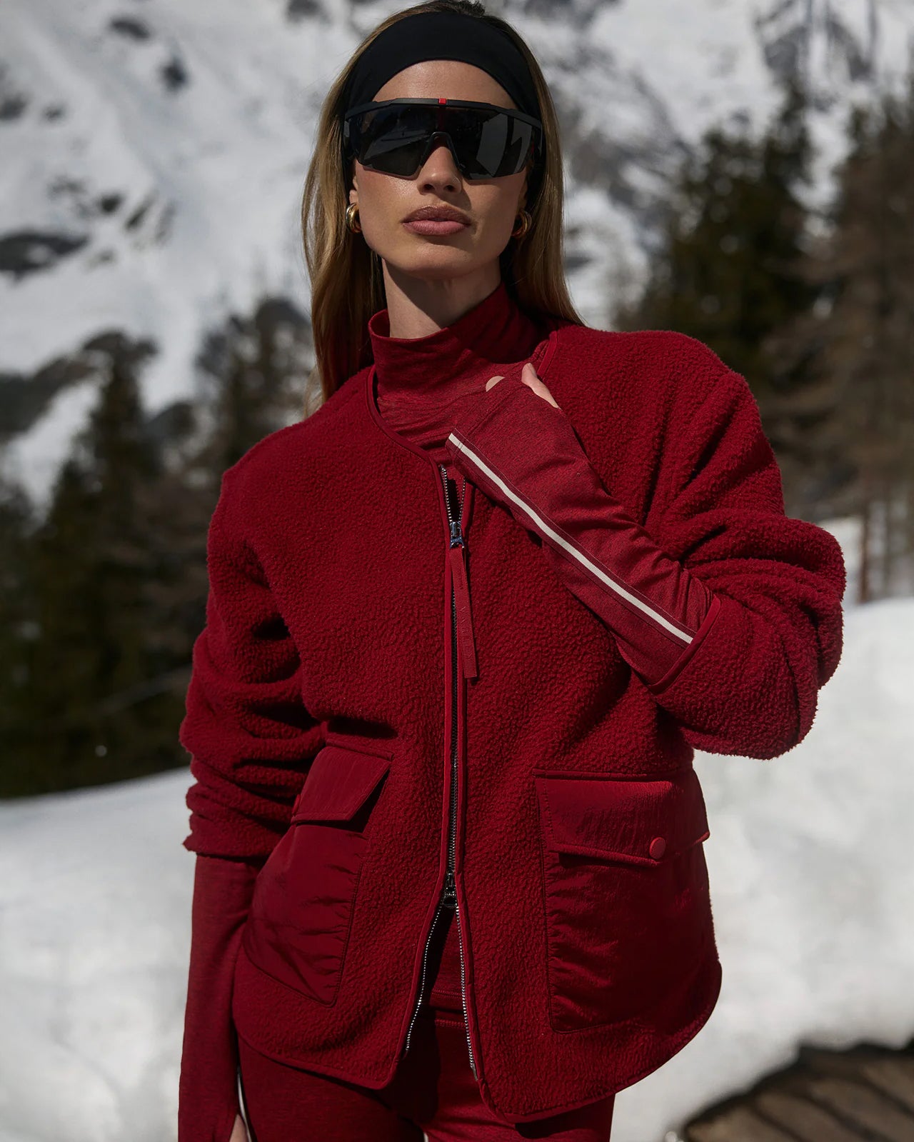 Marina Collarless Fleece - Red Dahlia