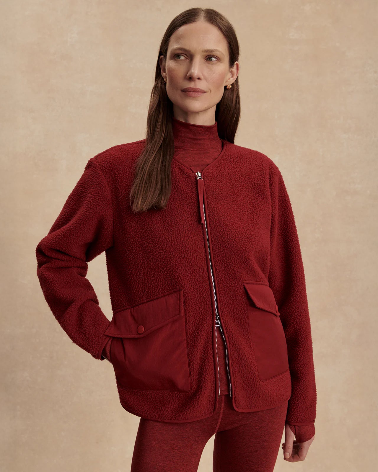 Marina Collarless Fleece - Red Dahlia