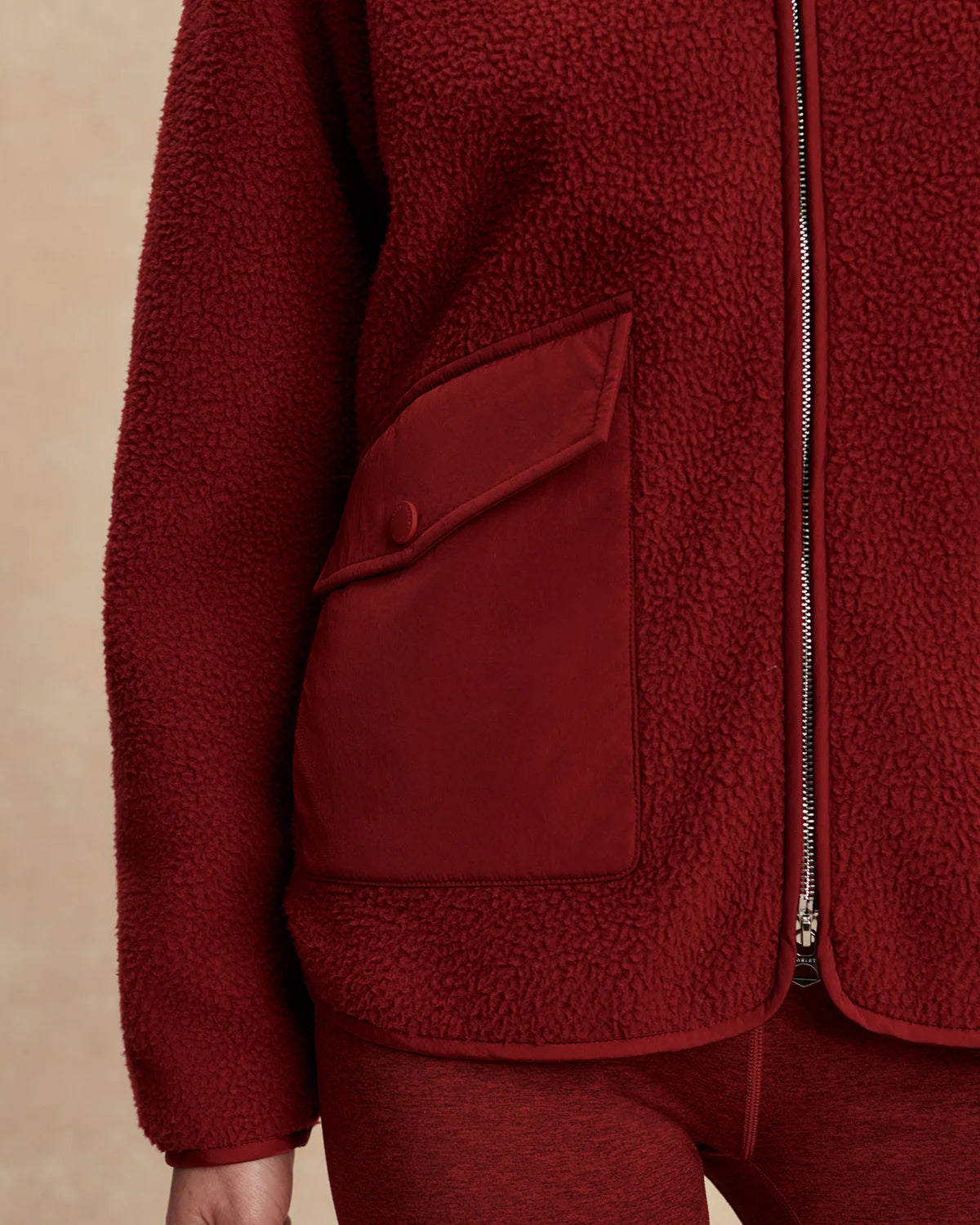 Marina Collarless Fleece - Red Dahlia