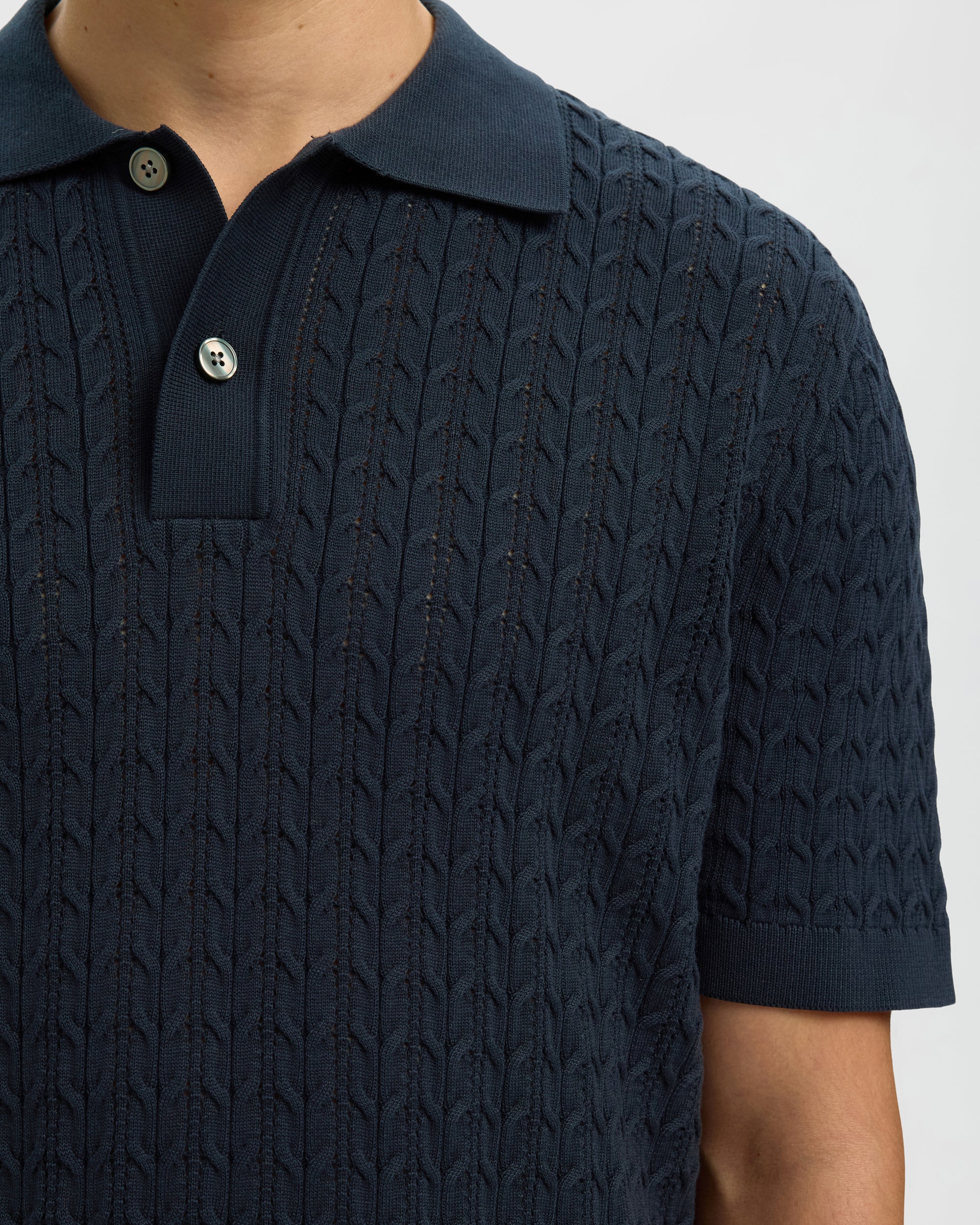 Mattis Short Sleeve Knit New Cable Polo - Sky Captain