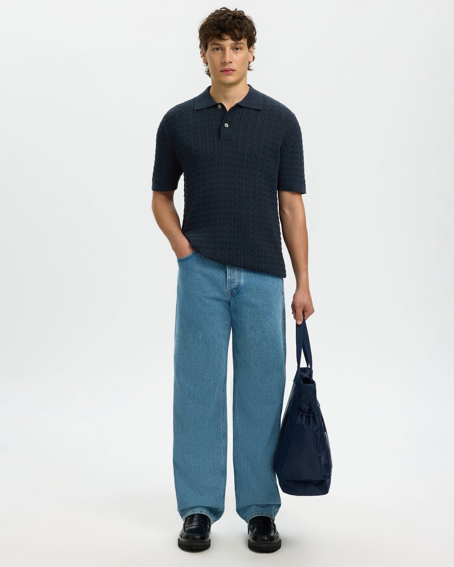 Mattis Short Sleeve Knit New Cable Polo - Sky Captain