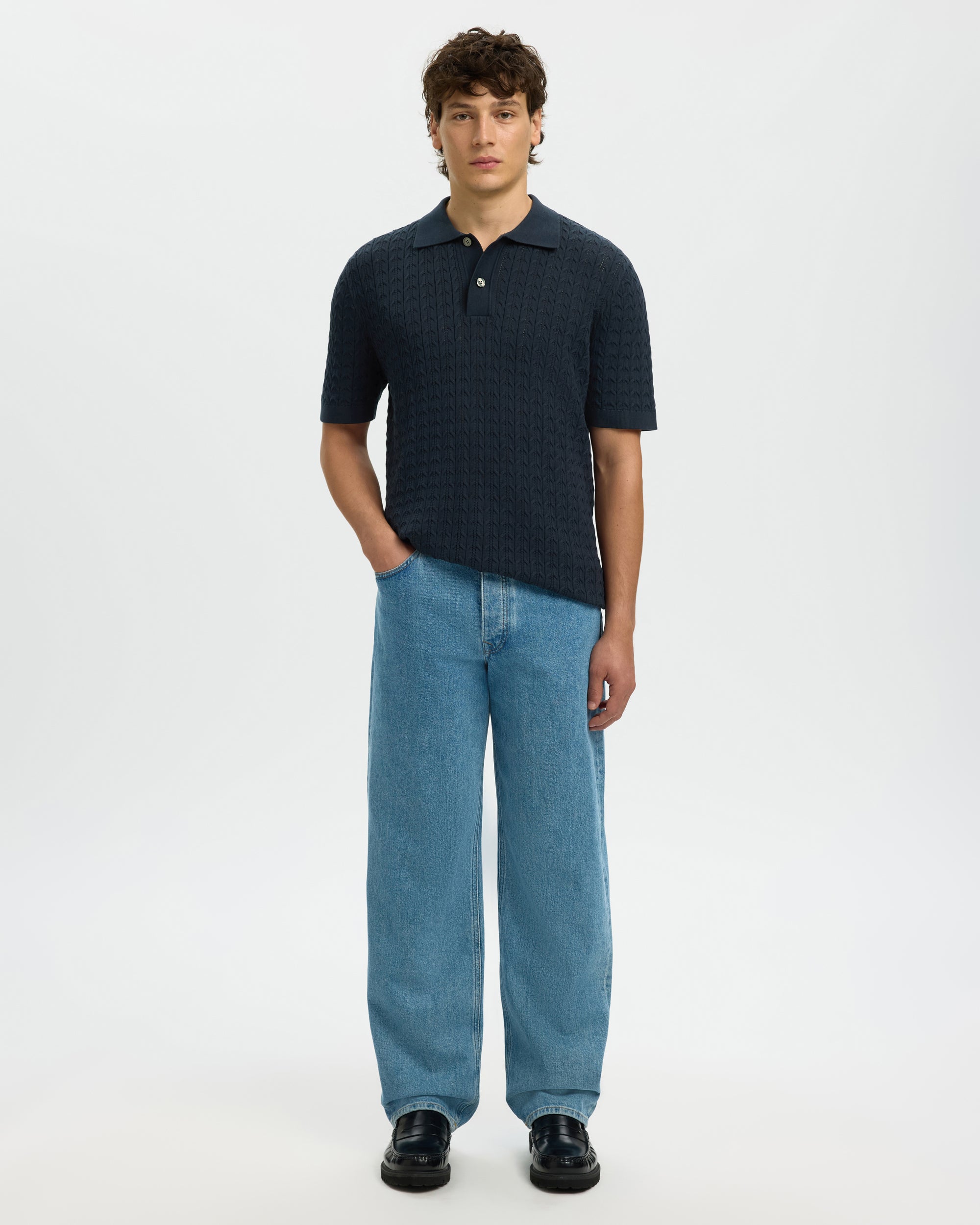 Mattis Short Sleeve Knit New Cable Polo - Sky Captain