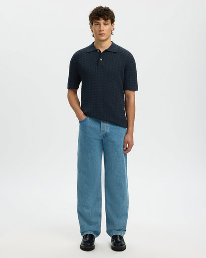 Mattis Short Sleeve Knit New Cable Polo - Sky Captain