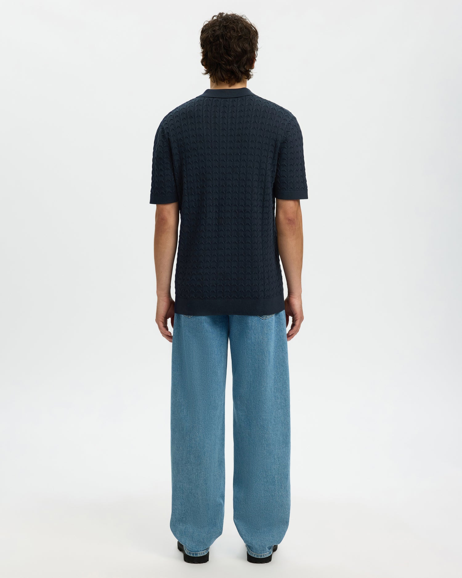 Mattis Short Sleeve Knit New Cable Polo - Sky Captain