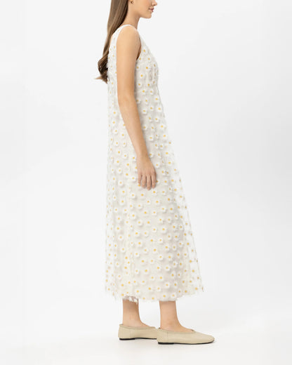 Maxi Dress With Flowers - White