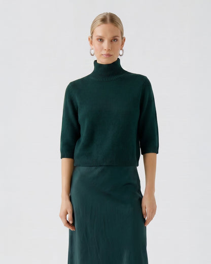 Mid Sleeve Roll Neck - Scarab Green