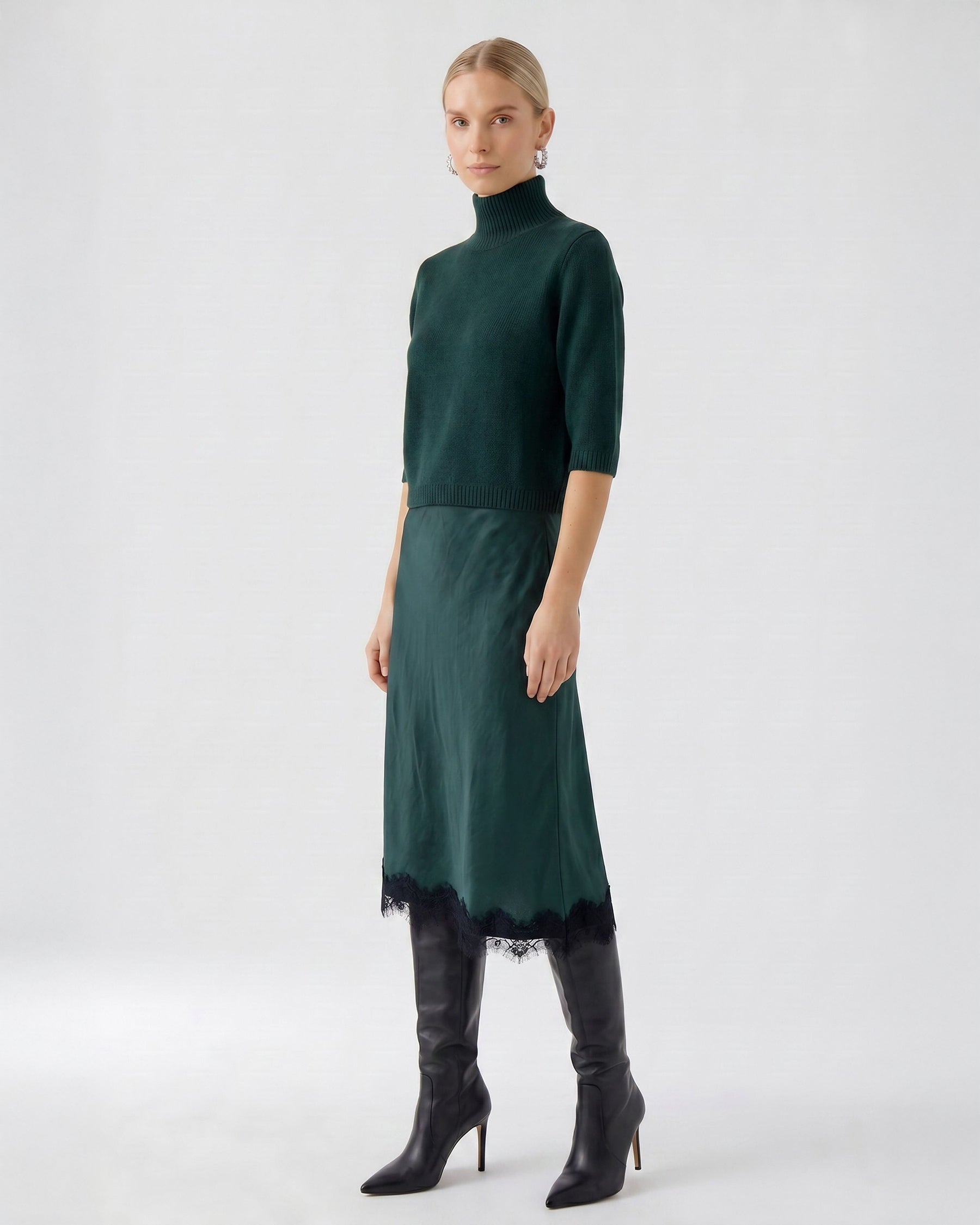 Mid Sleeve Roll Neck - Scarab Green