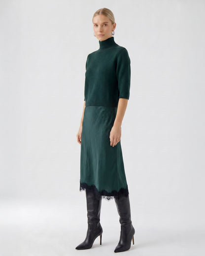 Mid Sleeve Roll Neck - Scarab Green