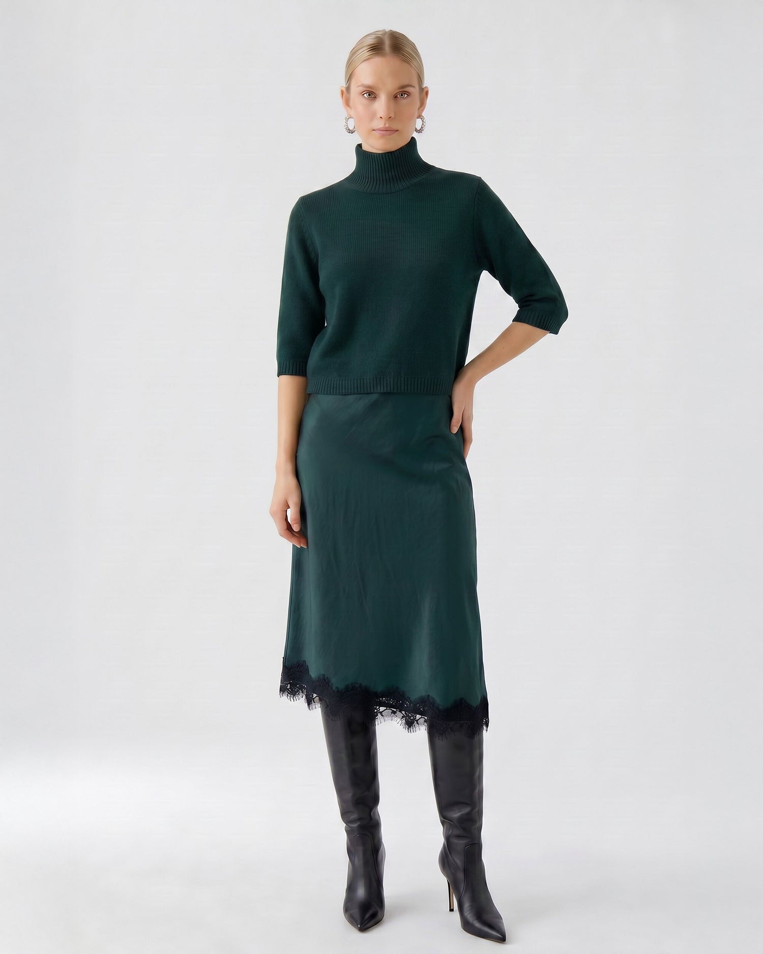 Mid Sleeve Roll Neck - Scarab Green