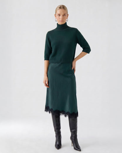 Mid Sleeve Roll Neck - Scarab Green