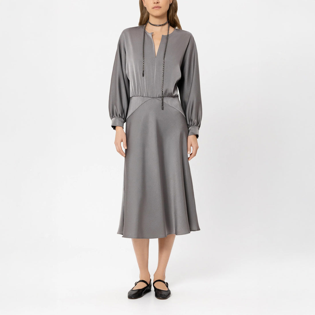 Midi Dress With Kimono Sleeve - Silver