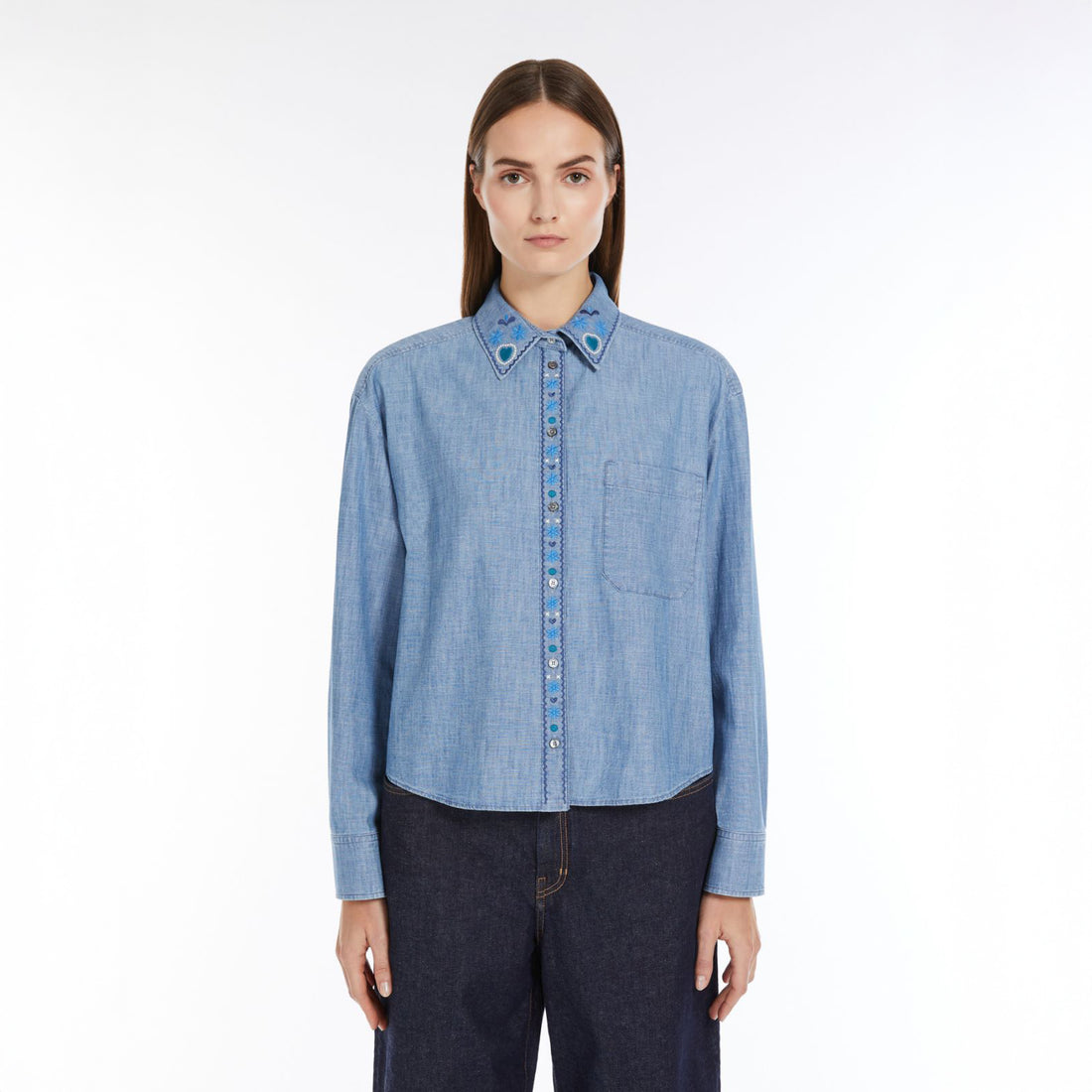 Musette Embroidered Denim Shirt - Navy Light