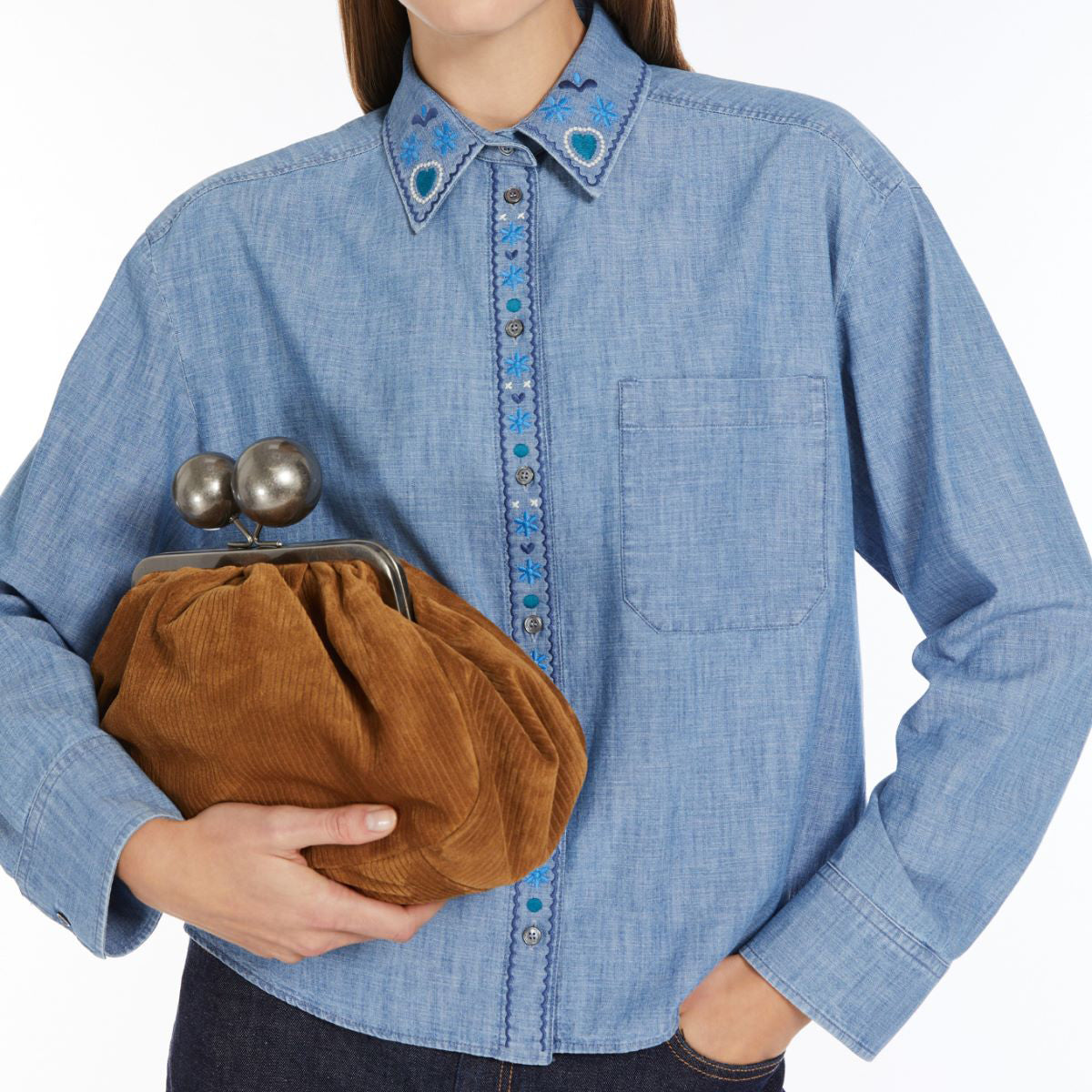 Musette Embroidered Denim Shirt - Navy Light