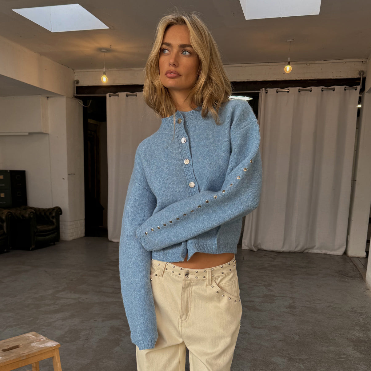 Ice Blue Studded Cardi - Blue