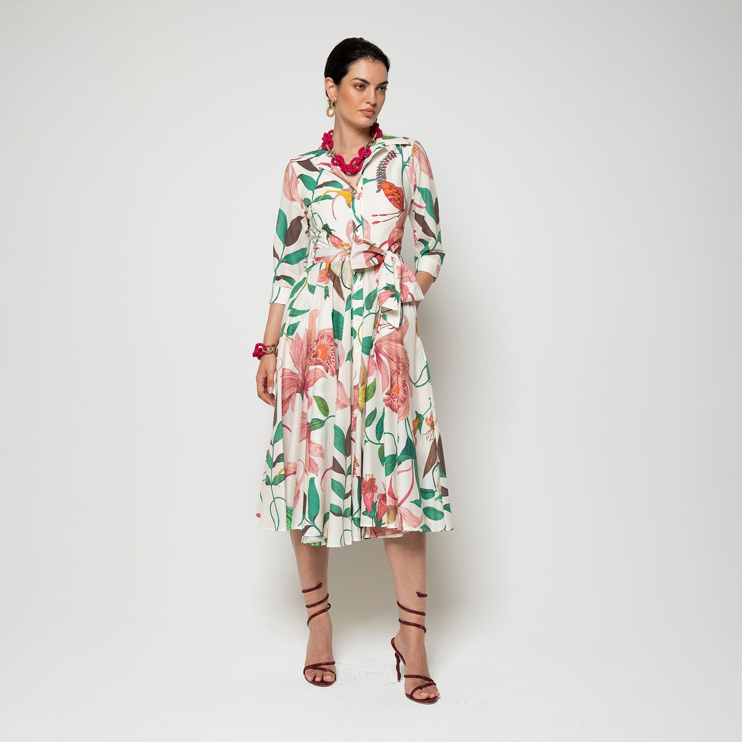 Ninni Button Thru Shirt Dress - White Floral