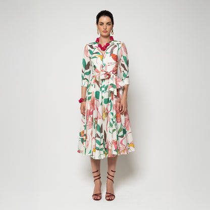 Ninni Button Thru Shirt Dress - White Floral