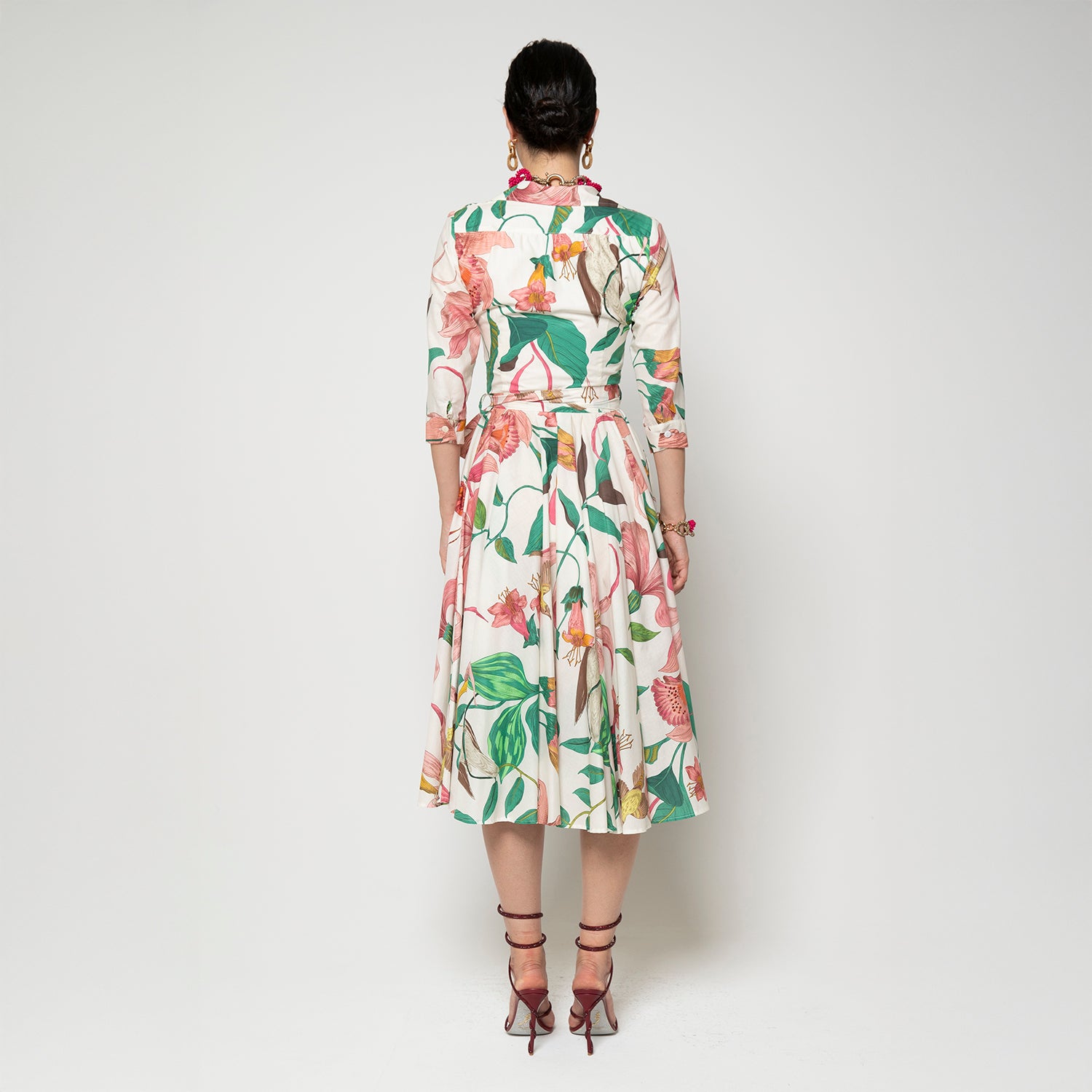 Ninni Button Thru Shirt Dress - White Floral