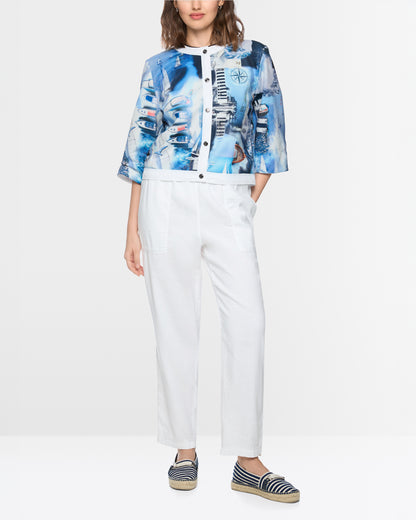 Nautical Print Button Jacket - Blue