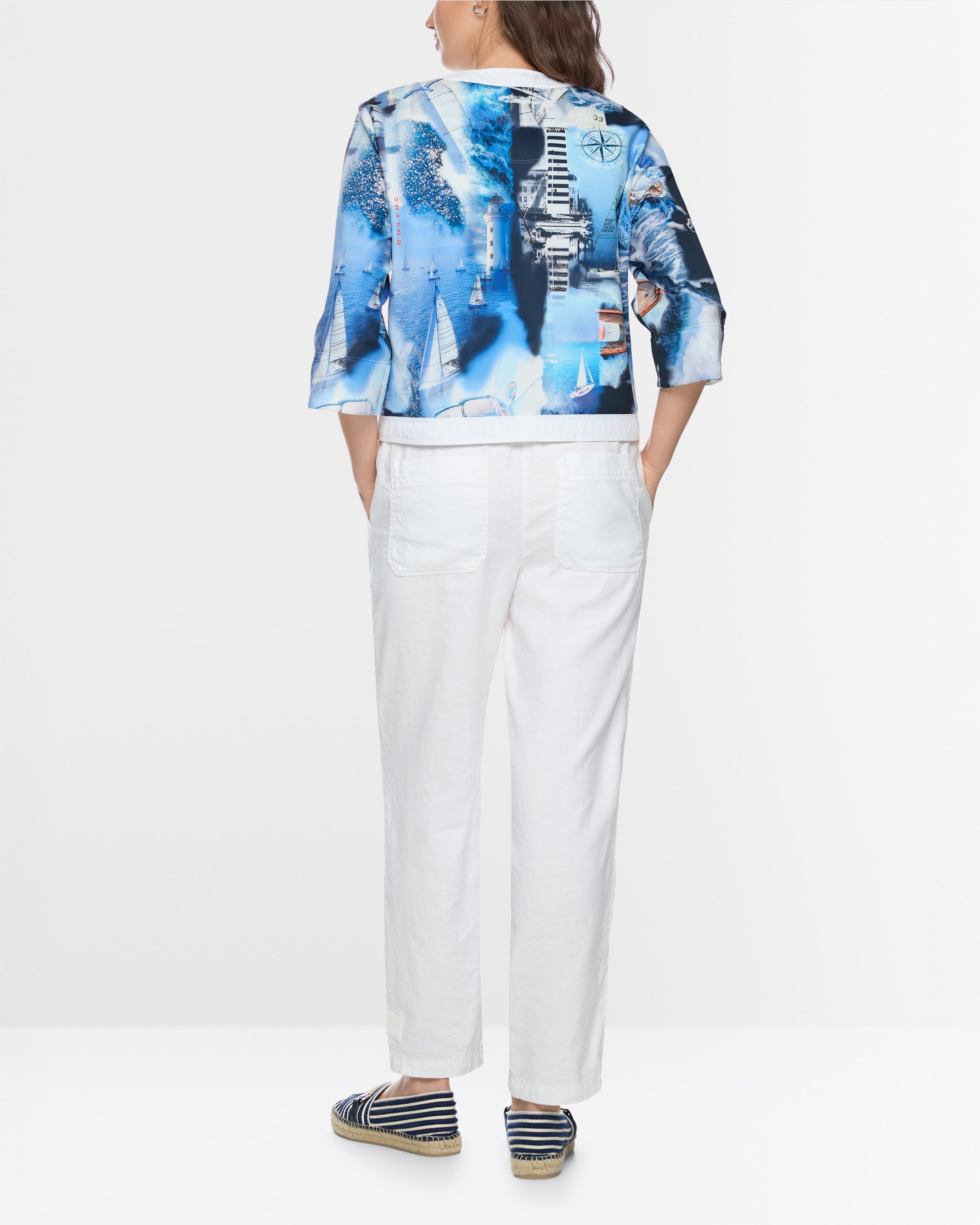 Nautical Print Button Jacket - Blue