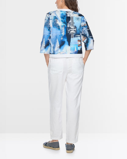 Nautical Print Button Jacket - Blue