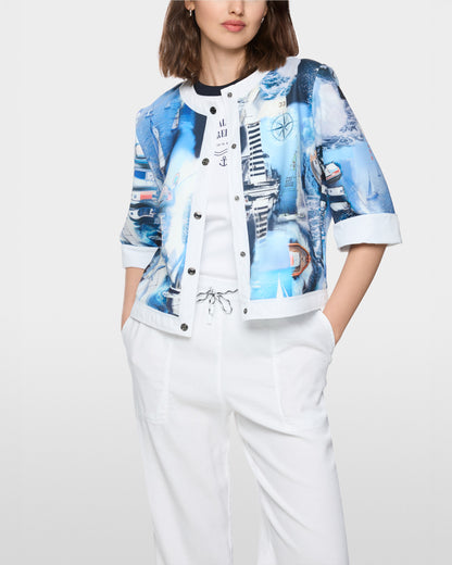 Nautical Print Button Jacket - Blue
