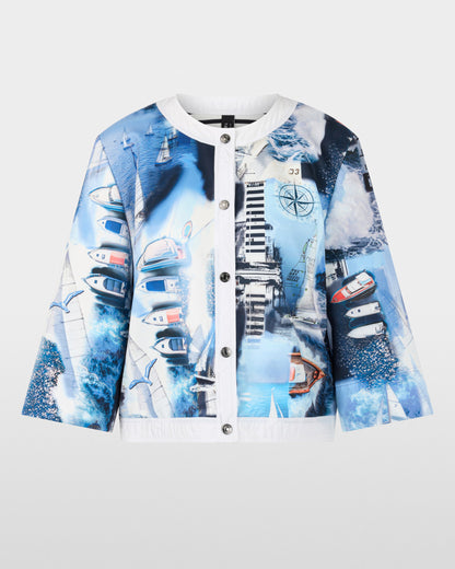 Nautical Print Button Jacket - Blue