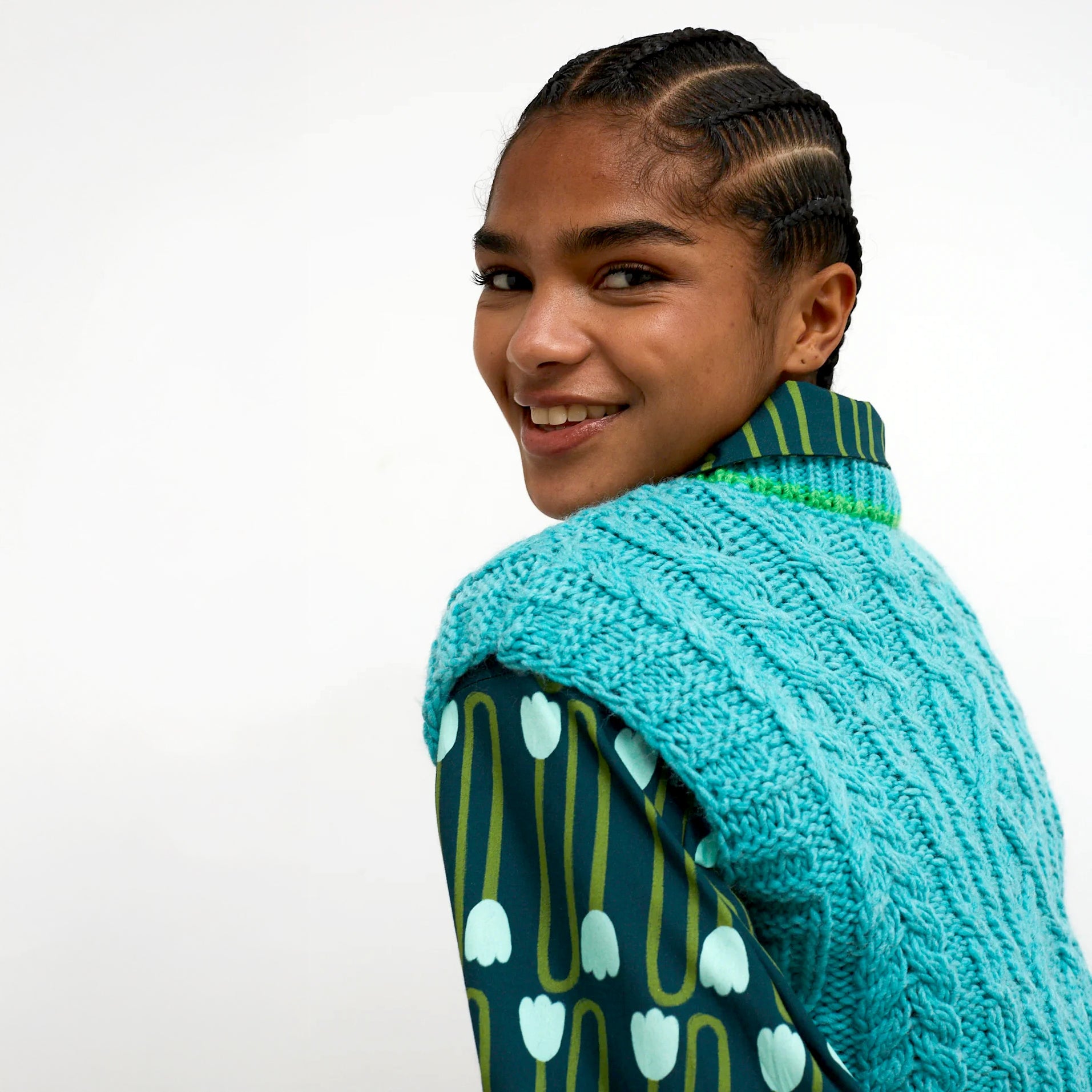 Nest Cable Knit Vest - Turquoise