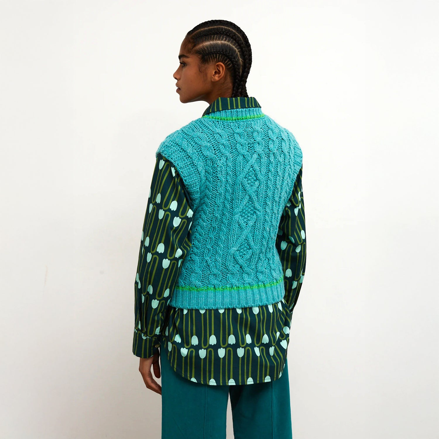 Nest Cable Knit Vest - Turquoise