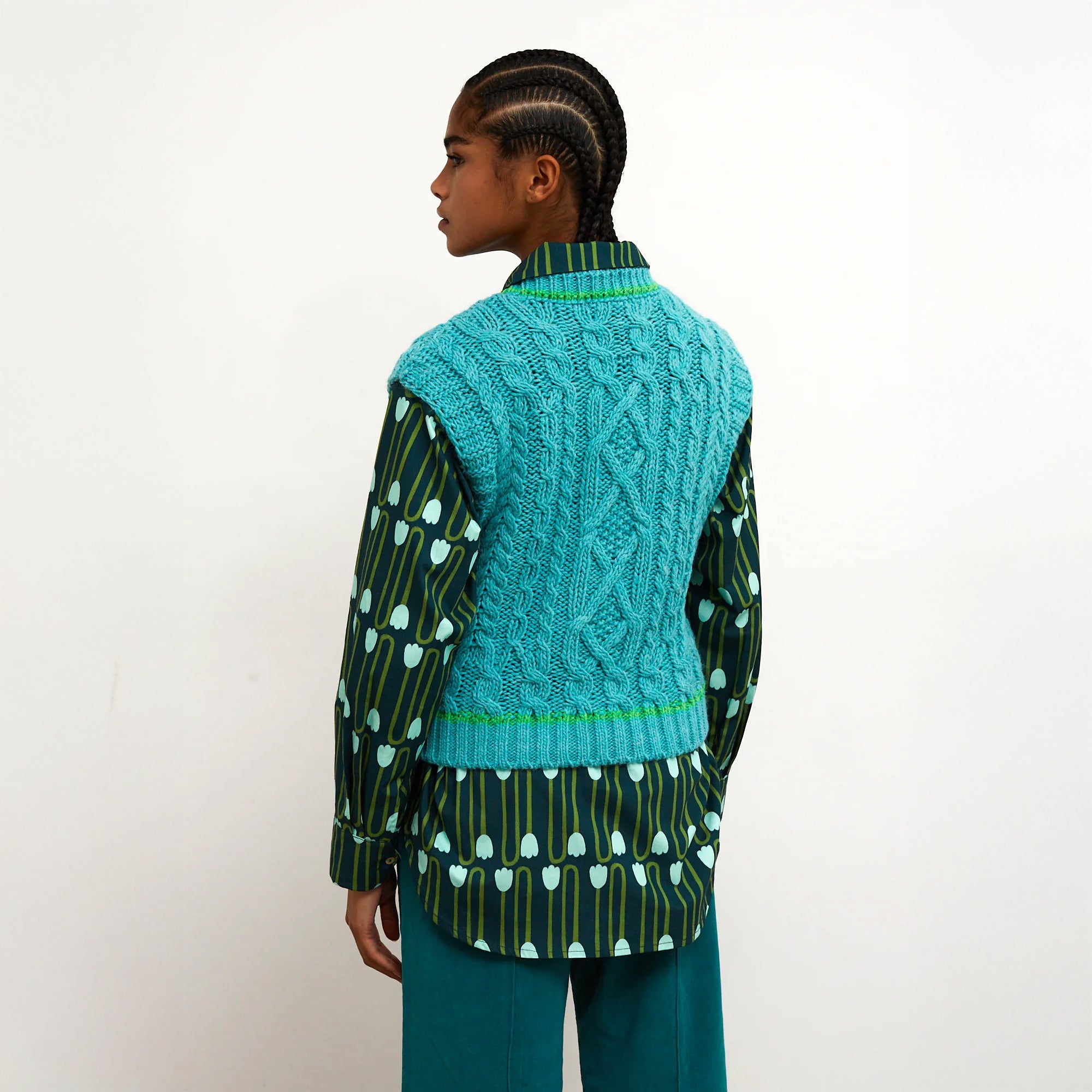 Nest Cable Knit Vest - Turquoise