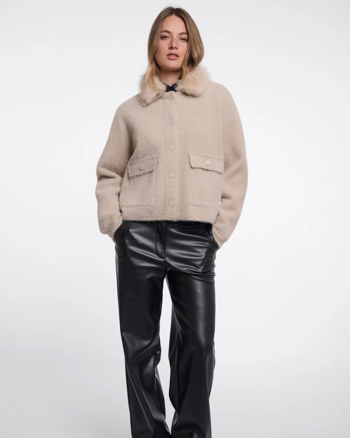 Nia Detachable Collar Jacket - Stone