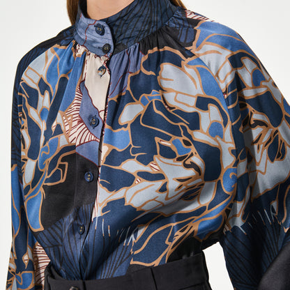 Nita Blouse With Stand Collar - Alepidia Blue