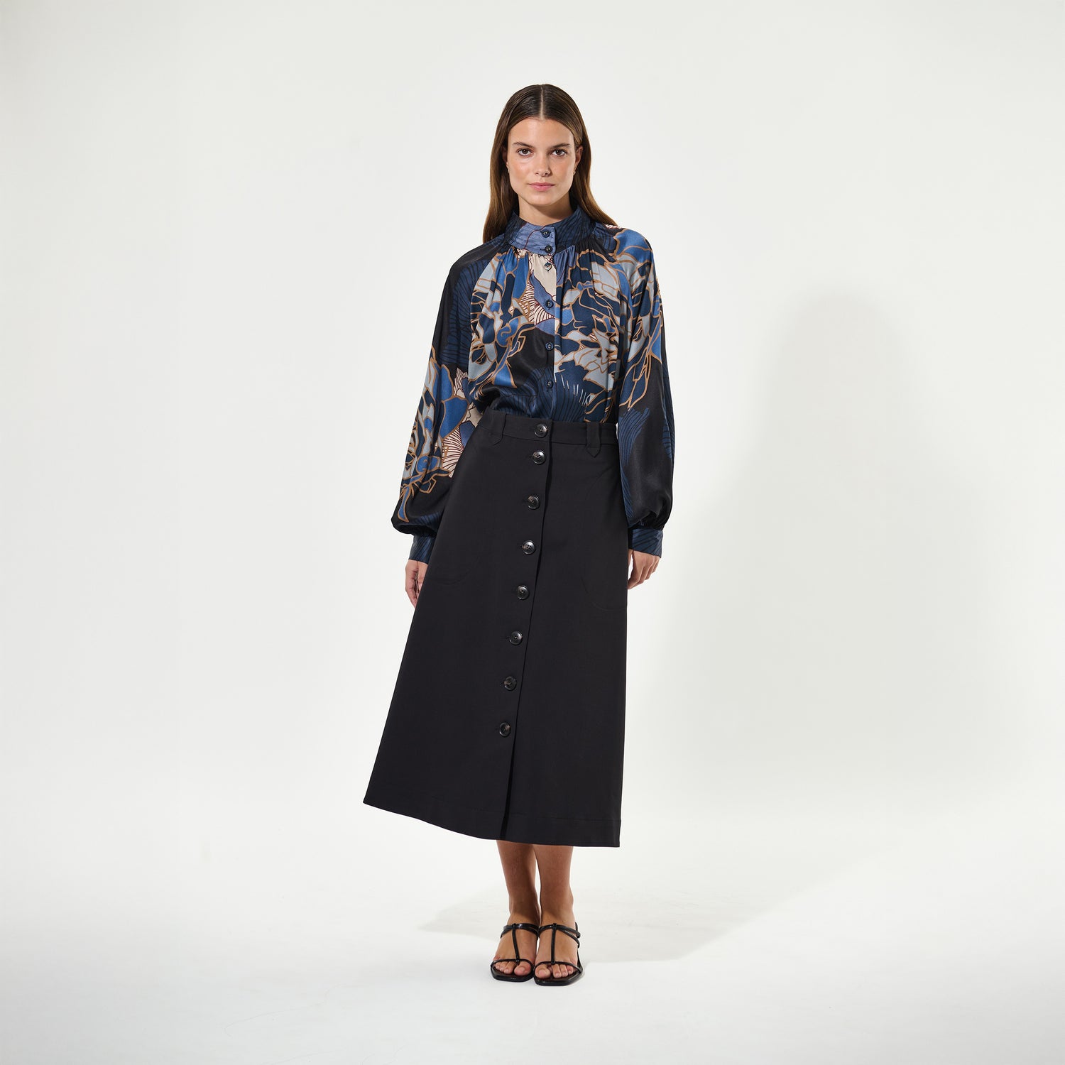 Nita Blouse With Stand Collar - Alepidia Blue