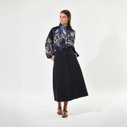 Nita Blouse With Stand Collar - Alepidia Blue