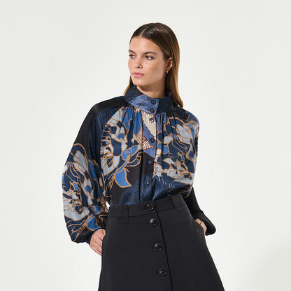 Nita Blouse With Stand Collar - Alepidia Blue