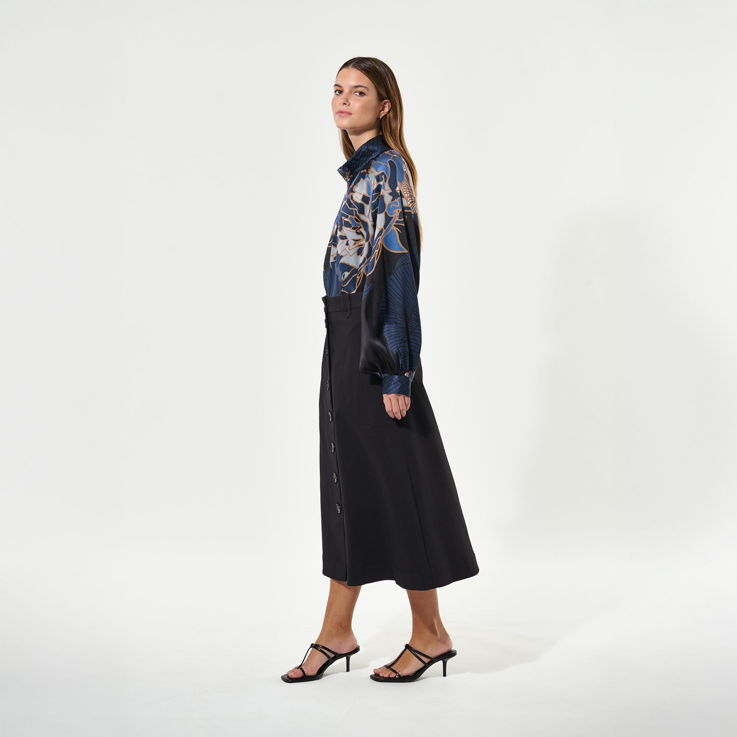 Nita Blouse With Stand Collar - Alepidia Blue