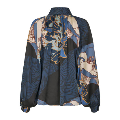 Nita Blouse With Stand Collar - Alepidia Blue