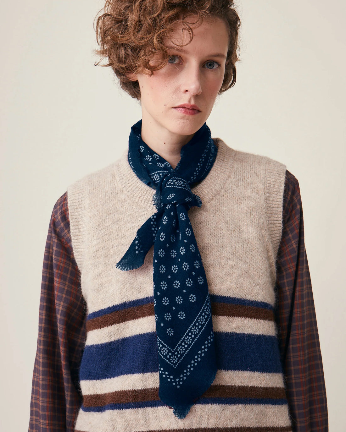 No.676 100% Wool Bandana Print Scarf - Magic Blue