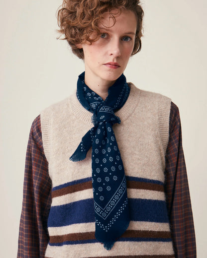 No.676 100% Wool Bandana Print Scarf - Magic Blue