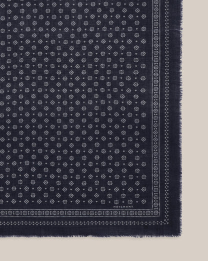 No.676 100% Wool Bandana Print Scarf - Magic Blue