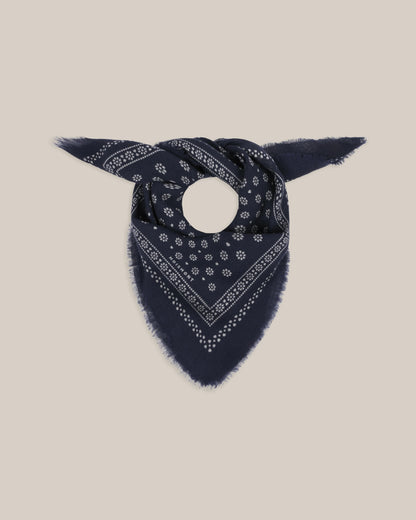 No.676 100% Wool Bandana Print Scarf - Magic Blue
