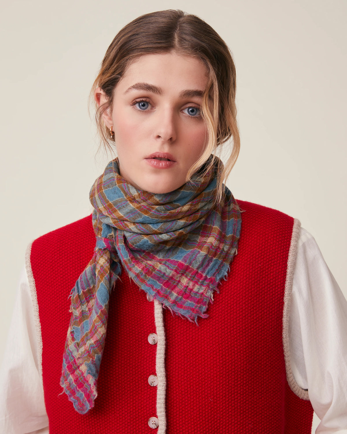 No.793 100% Wool Multi Check Scarf - Farce - Blue/Brown