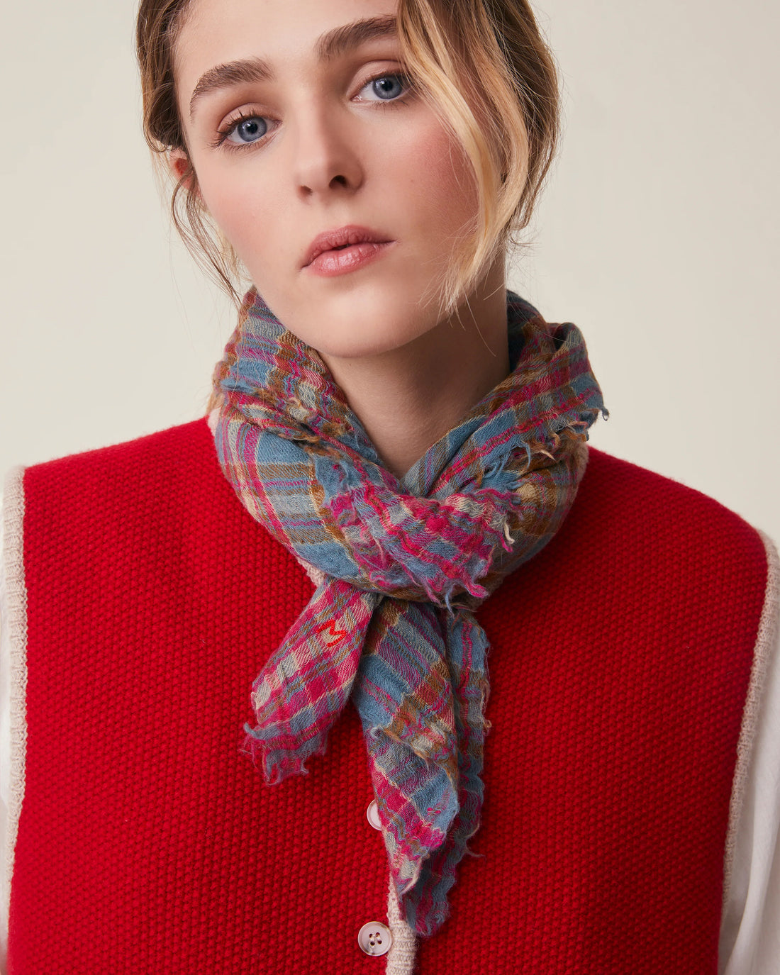 No.793 100% Wool Multi Check Scarf - Farce - Blue/Brown