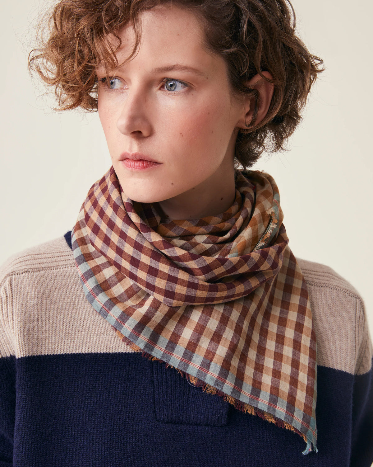 No.821 Gingham Scarf - Henna - Brown